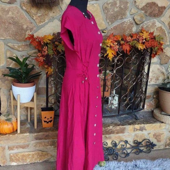 Vintage 1990s Scarlett Button Up Fusia Maxi with Silver Detail - See Measurement - Picture 6 of 16